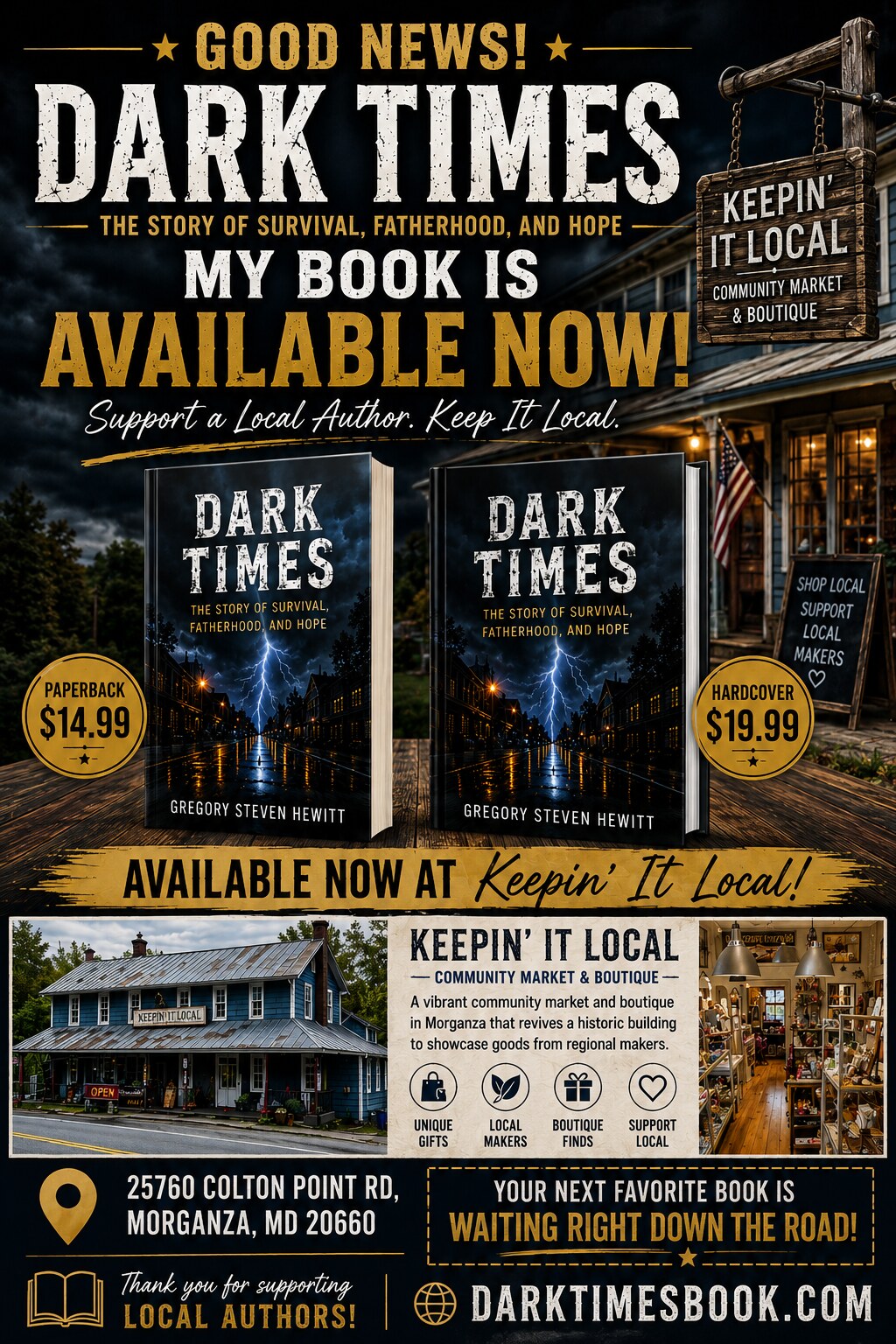 Dark Times availability poster for Keepin' It Local
